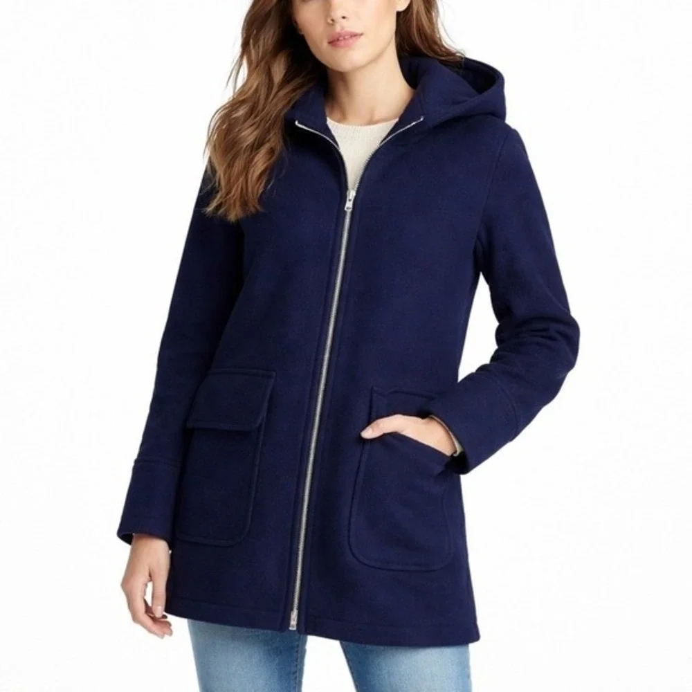 J. CREW Swing Coat in Italian Stadium-Cloth Wool‎ Navy Blue. Size Small